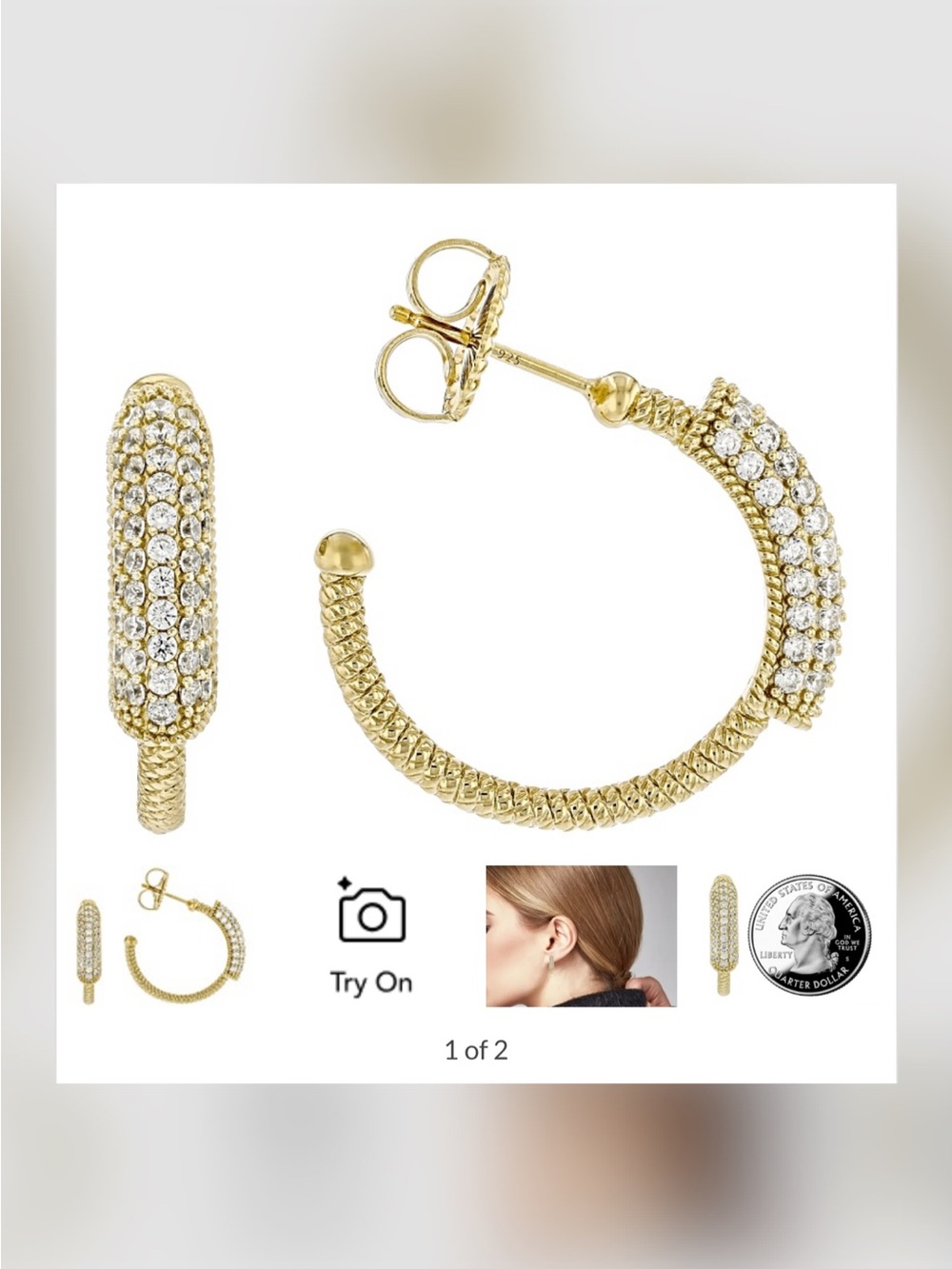 Judith Ripka 14K Gold Clad White CZ Haute Hoop Earrings NWOT